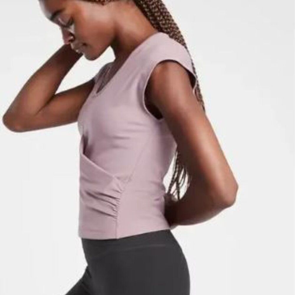 ATHLETA Bayview Flora Mauve Size Small Ribbed Yoga Athleisure Stretch Faux Wrap